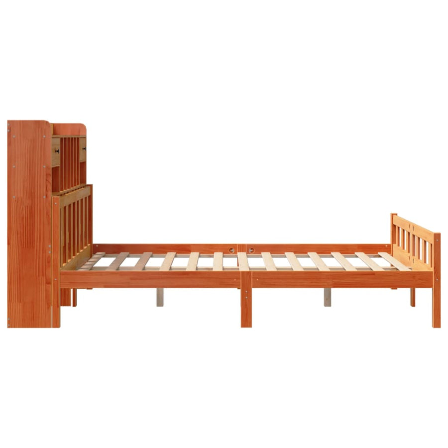 Bed met boekenkast zonder matras grenenhout wasbruin 160x200 cm