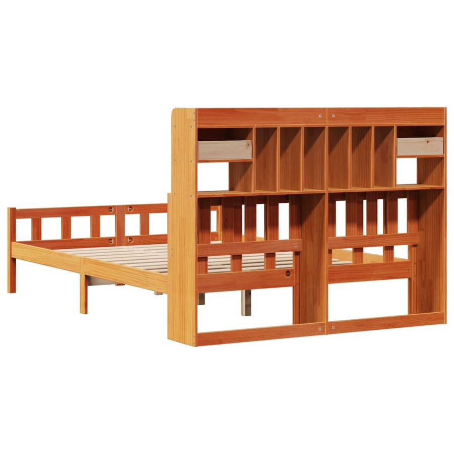 Bed met boekenkast zonder matras grenenhout wasbruin 160x200 cm