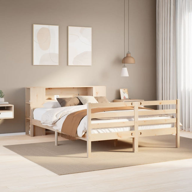 Bed met boekenkast zonder matras massief grenenhout 120x190 cm