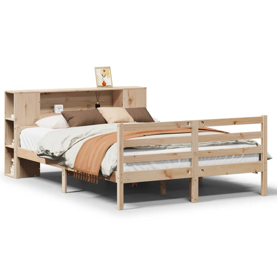 Bed met boekenkast zonder matras massief grenenhout 135x190 cm