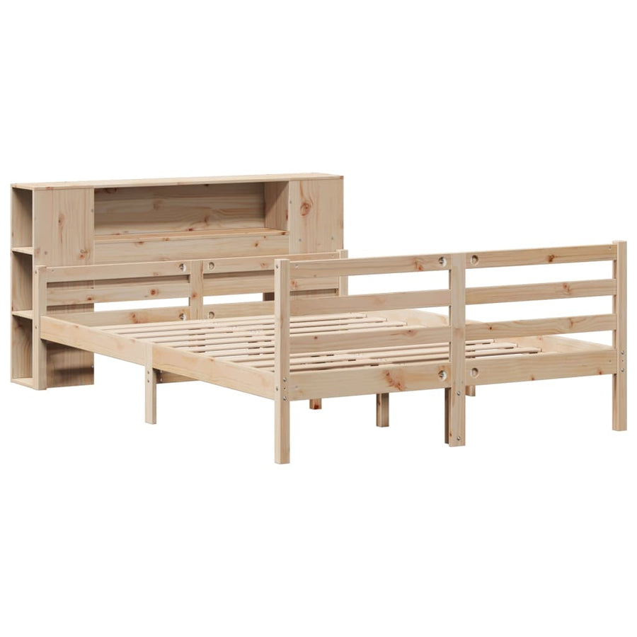 Bed met boekenkast zonder matras massief grenenhout 135x190 cm