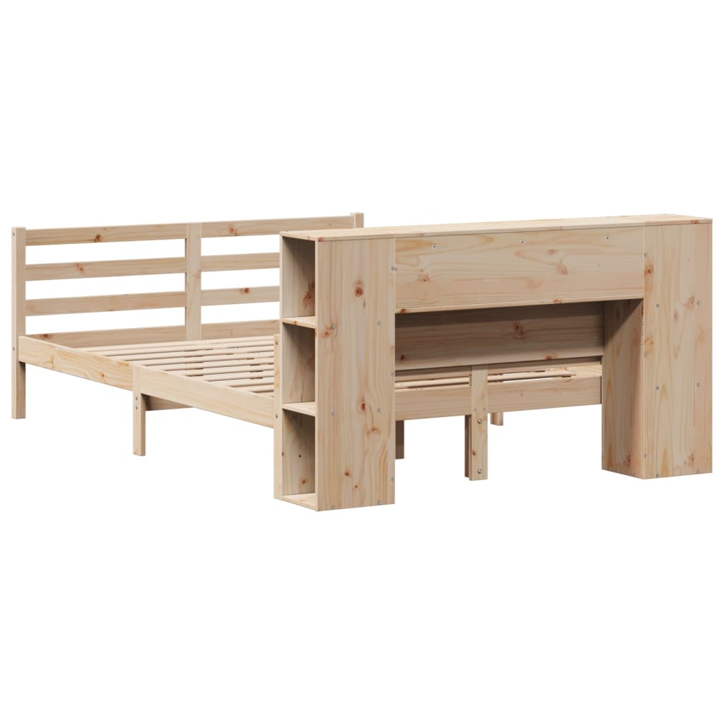 Bed met boekenkast zonder matras massief grenenhout 135x190 cm
