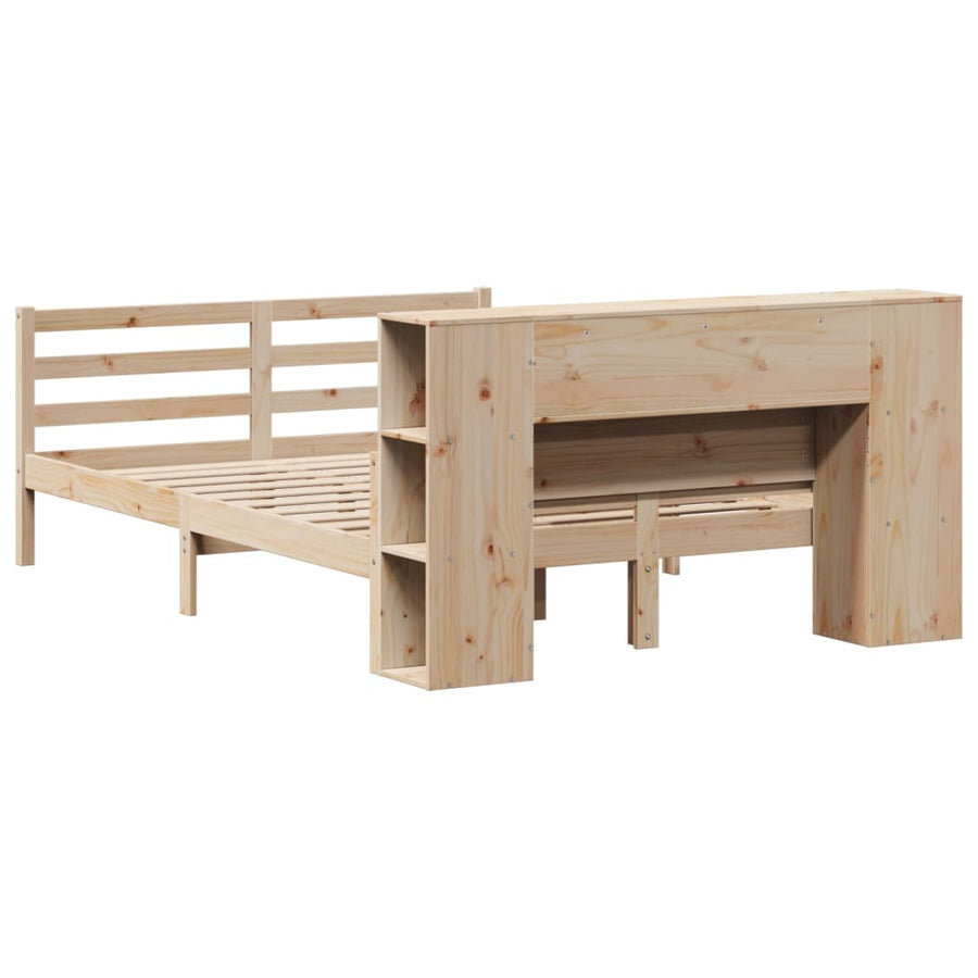 Bed met boekenkast zonder matras massief grenenhout 135x190 cm