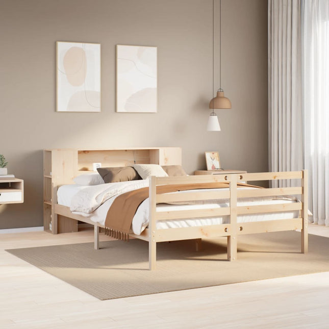 Bed met boekenkast zonder matras massief grenenhout 135x190 cm