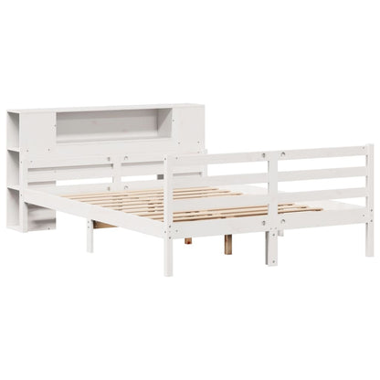 Bed met boekenkast zonder matras grenenhout wit 135x190 cm