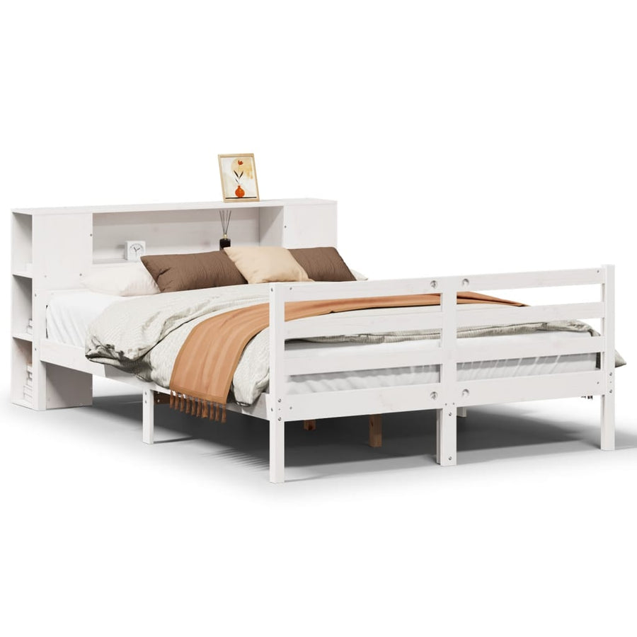 Bed met boekenkast zonder matras grenenhout wit 140x200 cm