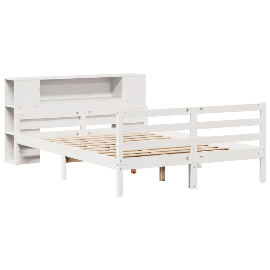 Bed met boekenkast zonder matras grenenhout wit 140x200 cm