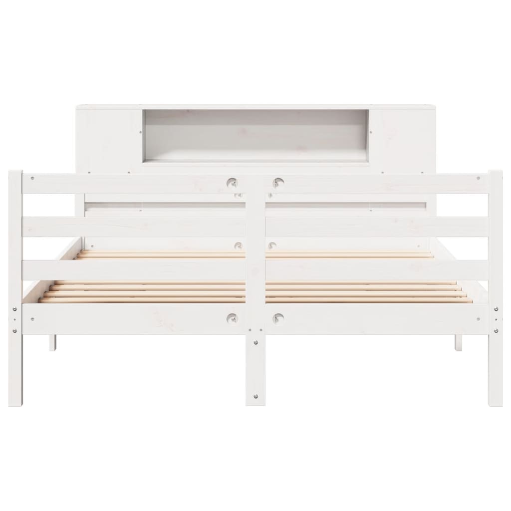 Bed met boekenkast zonder matras grenenhout wit 140x200 cm