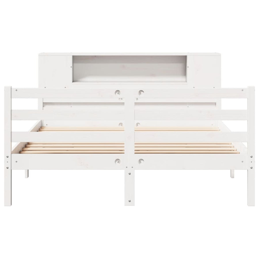 Bed met boekenkast zonder matras grenenhout wit 140x200 cm