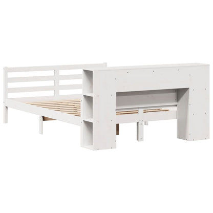 Bed met boekenkast zonder matras grenenhout wit 140x200 cm