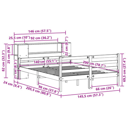Bed met boekenkast zonder matras grenenhout wit 140x200 cm