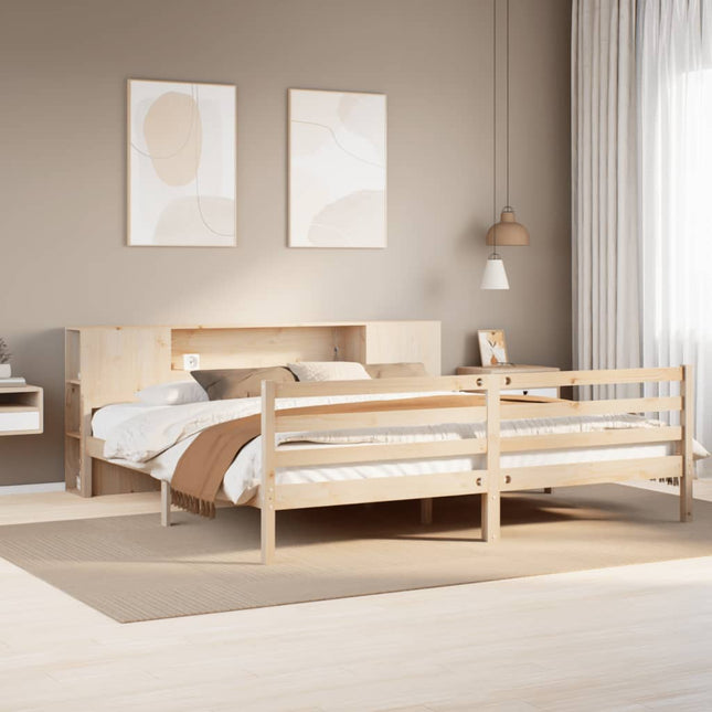 Bed met boekenkast zonder matras massief grenenhout 200x200 cm