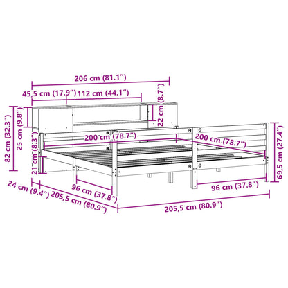 Bed met boekenkast zonder matras grenenhout wit 200x200 cm