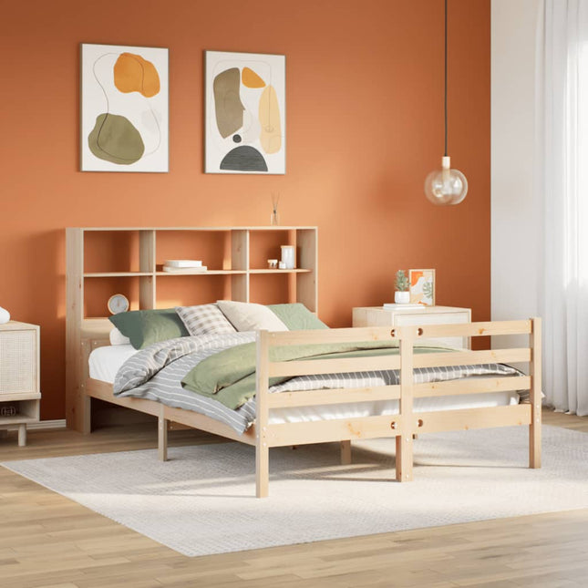 Bed met boekenkast zonder matras massief grenenhout 120x190 cm