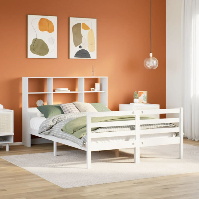 Bed met boekenkast zonder matras grenenhout wit 120x190 cm