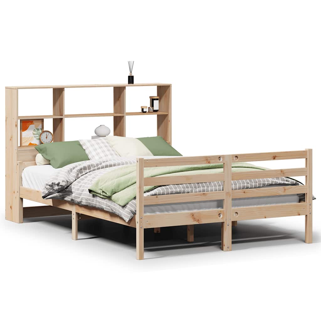 Bed Met Boekenkast Zonder Matras Massief Grenenhout 160 x 200 cm Naturel