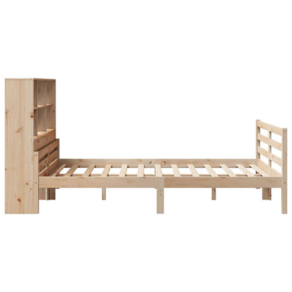 Bed Met Boekenkast Zonder Matras Massief Grenenhout 160 x 200 cm Naturel