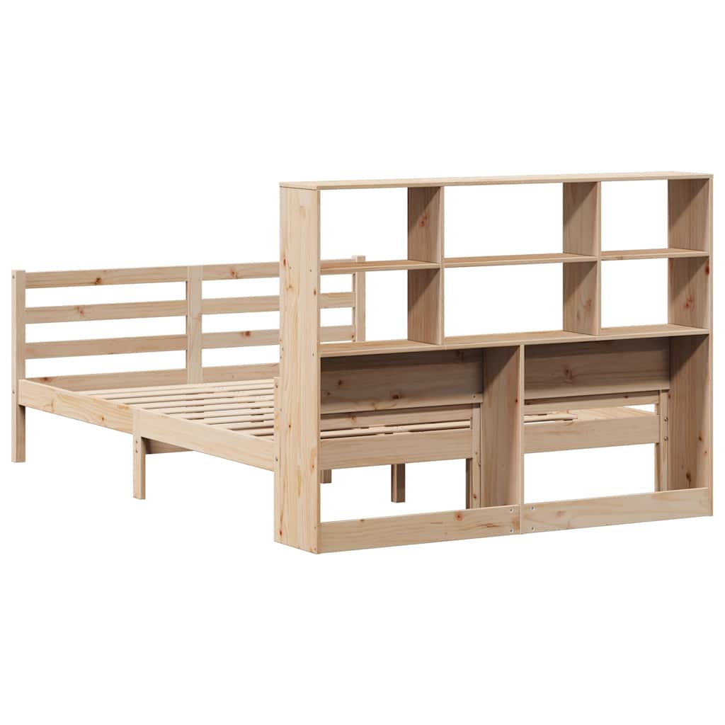 Bed Met Boekenkast Zonder Matras Massief Grenenhout 160 x 200 cm Naturel
