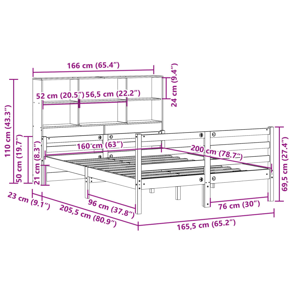 Bed Met Boekenkast Zonder Matras Grenenhout 160 x 200 cm