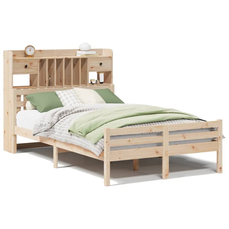 Bed met boekenkast zonder matras massief grenenhout 135x190 cm