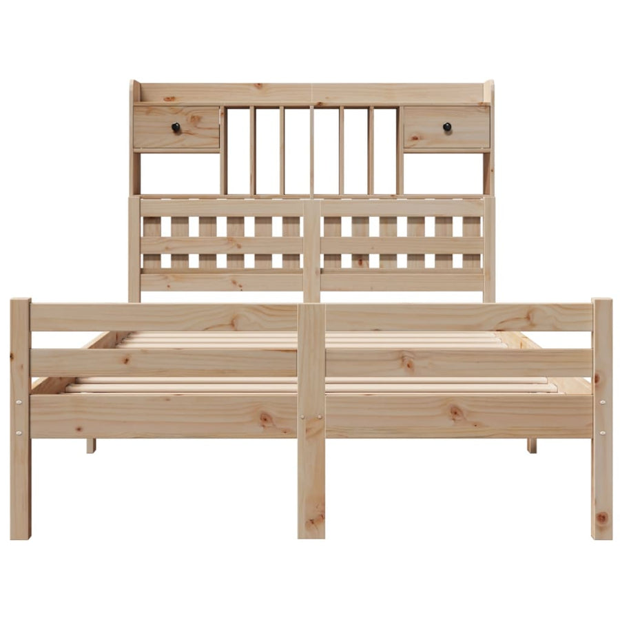 Bed met boekenkast zonder matras massief grenenhout 135x190 cm