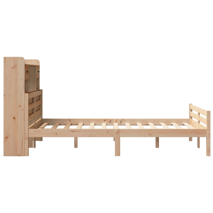 Bed met boekenkast zonder matras massief grenenhout 135x190 cm