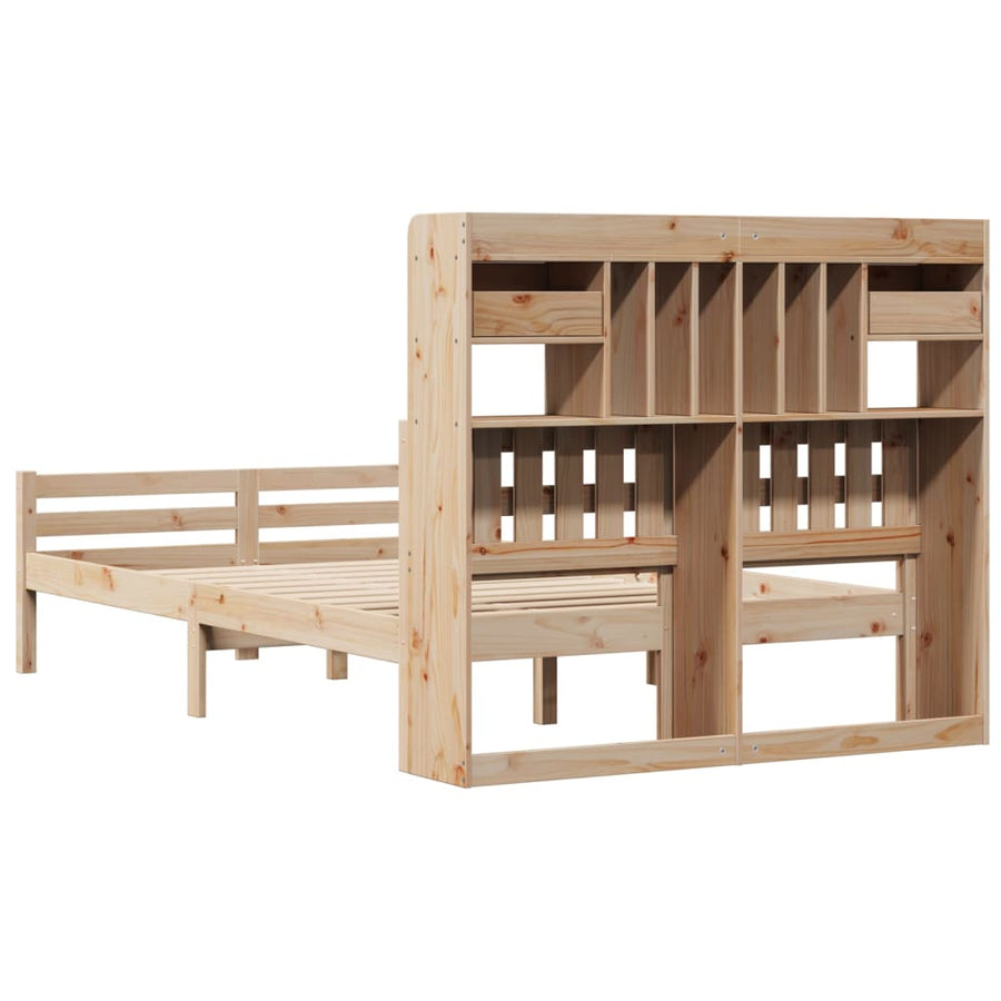 Bed met boekenkast zonder matras massief grenenhout 135x190 cm