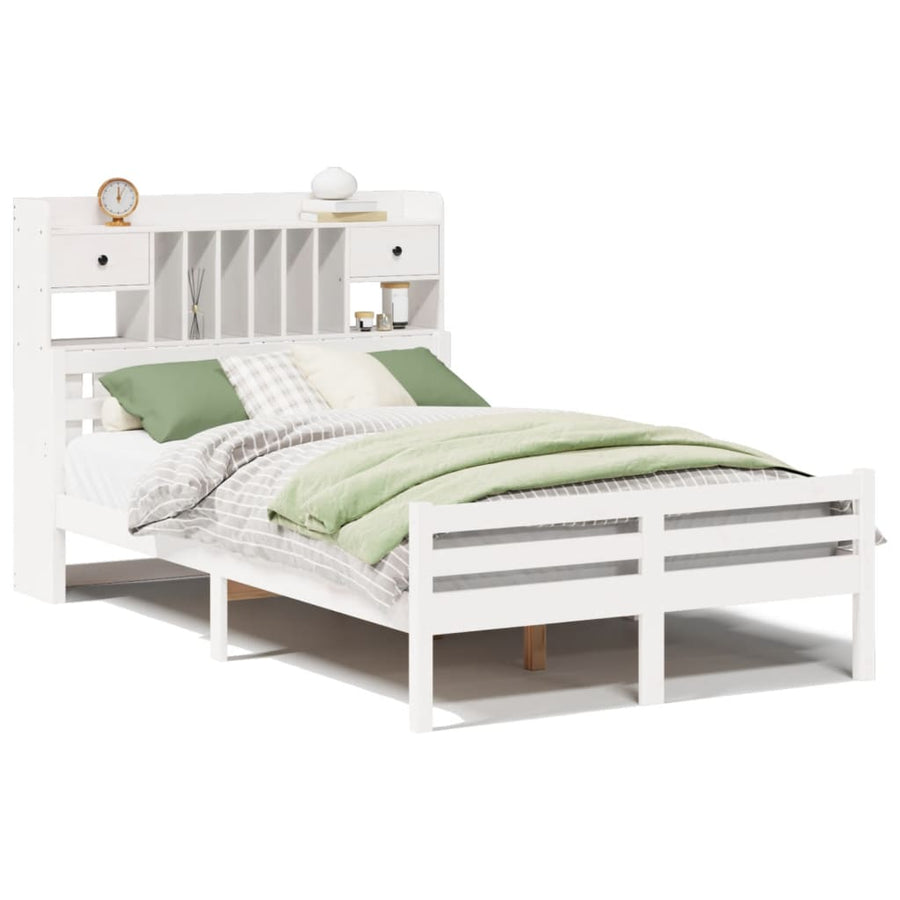 Bed met boekenkast zonder matras grenenhout wit 135x190 cm
