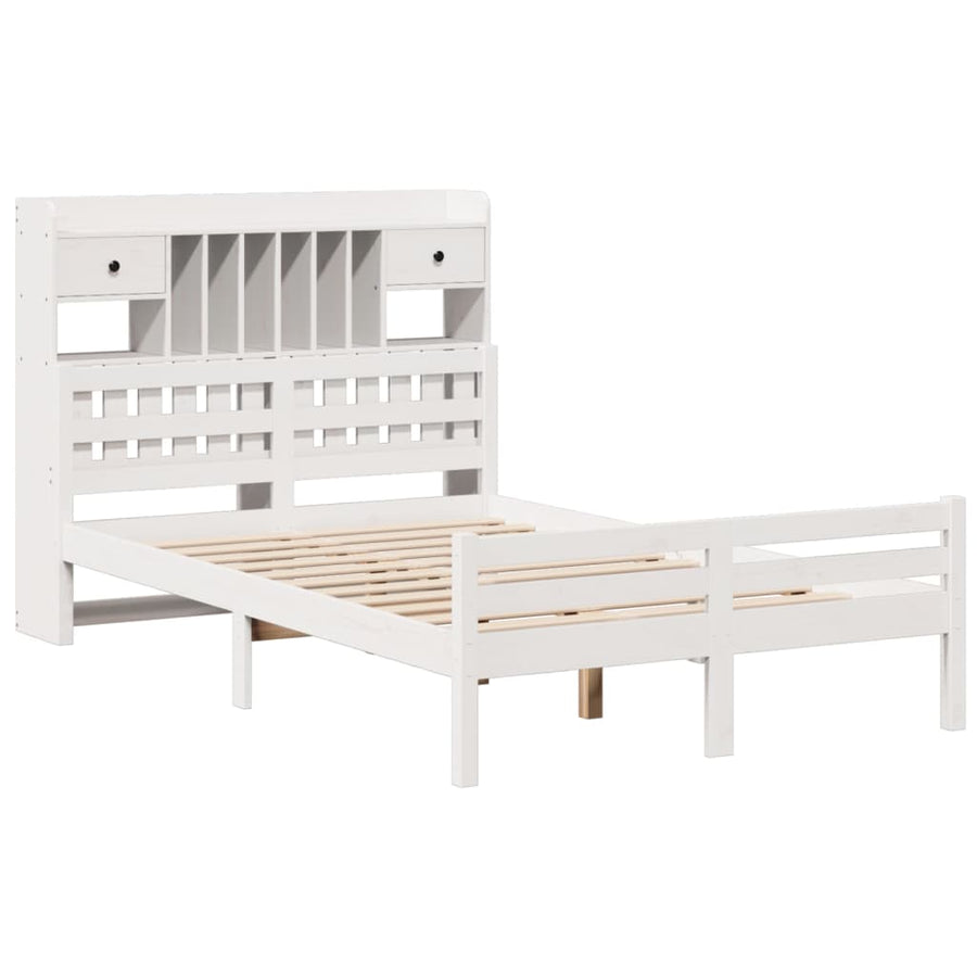 Bed met boekenkast zonder matras grenenhout wit 135x190 cm