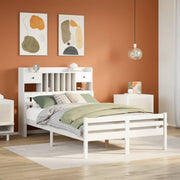 Bed met boekenkast grenenhout wit 135x190 cm