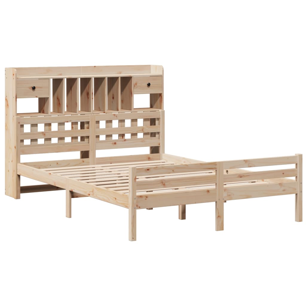 Bed met boekenkast zonder matras massief grenenhout 140x190 cm