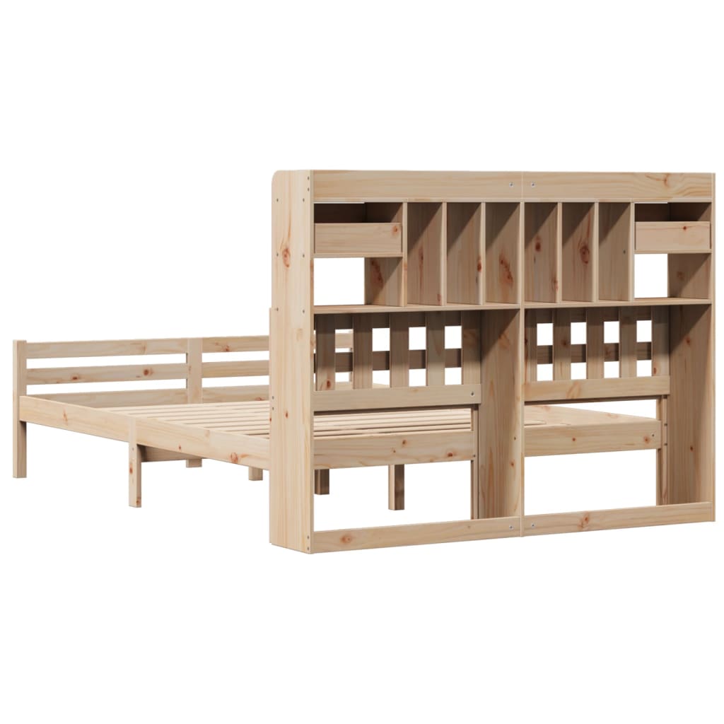 Bed met boekenkast zonder matras massief grenenhout 140x190 cm