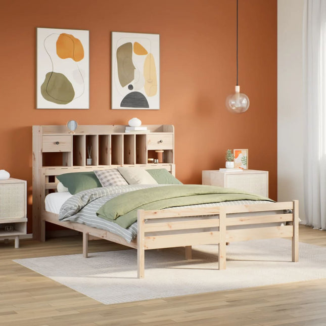 Bed met boekenkast zonder matras massief grenenhout 140x190 cm