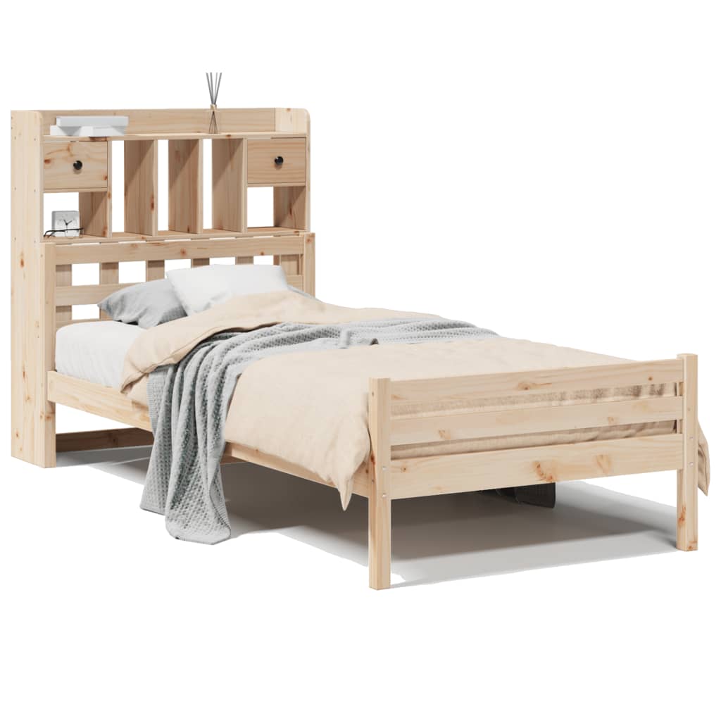 Bed Met Boekenkast Zonder Matras Massief Grenenhout 90X200 Cm 90 x 200cm Naturel