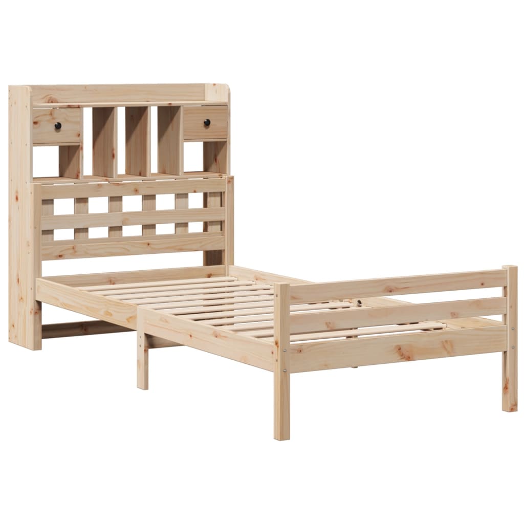 Bed Met Boekenkast Zonder Matras Massief Grenenhout 90X200 Cm 90 x 200cm Naturel