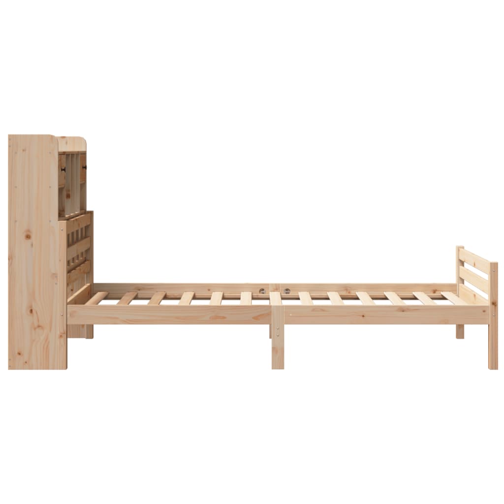 Bed Met Boekenkast Zonder Matras Massief Grenenhout 90X200 Cm 90 x 200cm Naturel