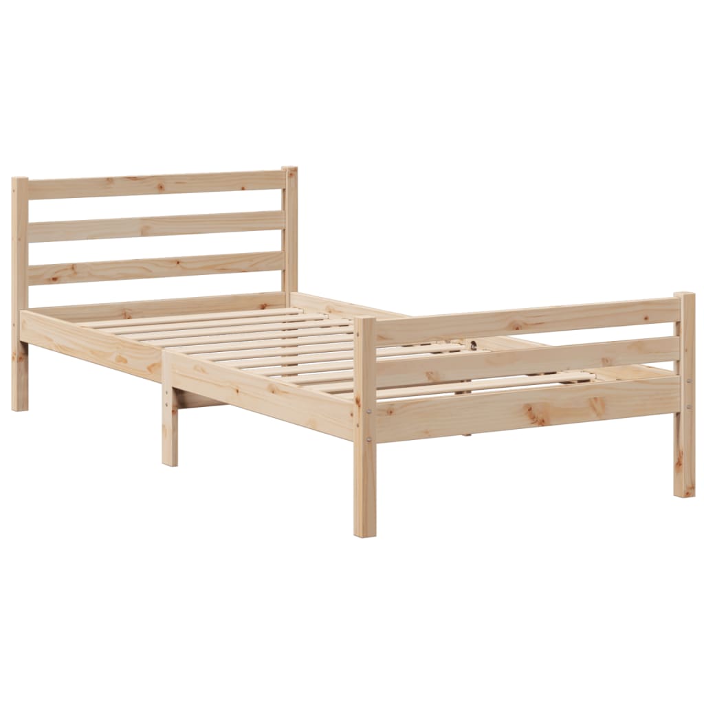 Bed Met Boekenkast Zonder Matras Massief Grenenhout 90X200 Cm 90 x 200cm Naturel