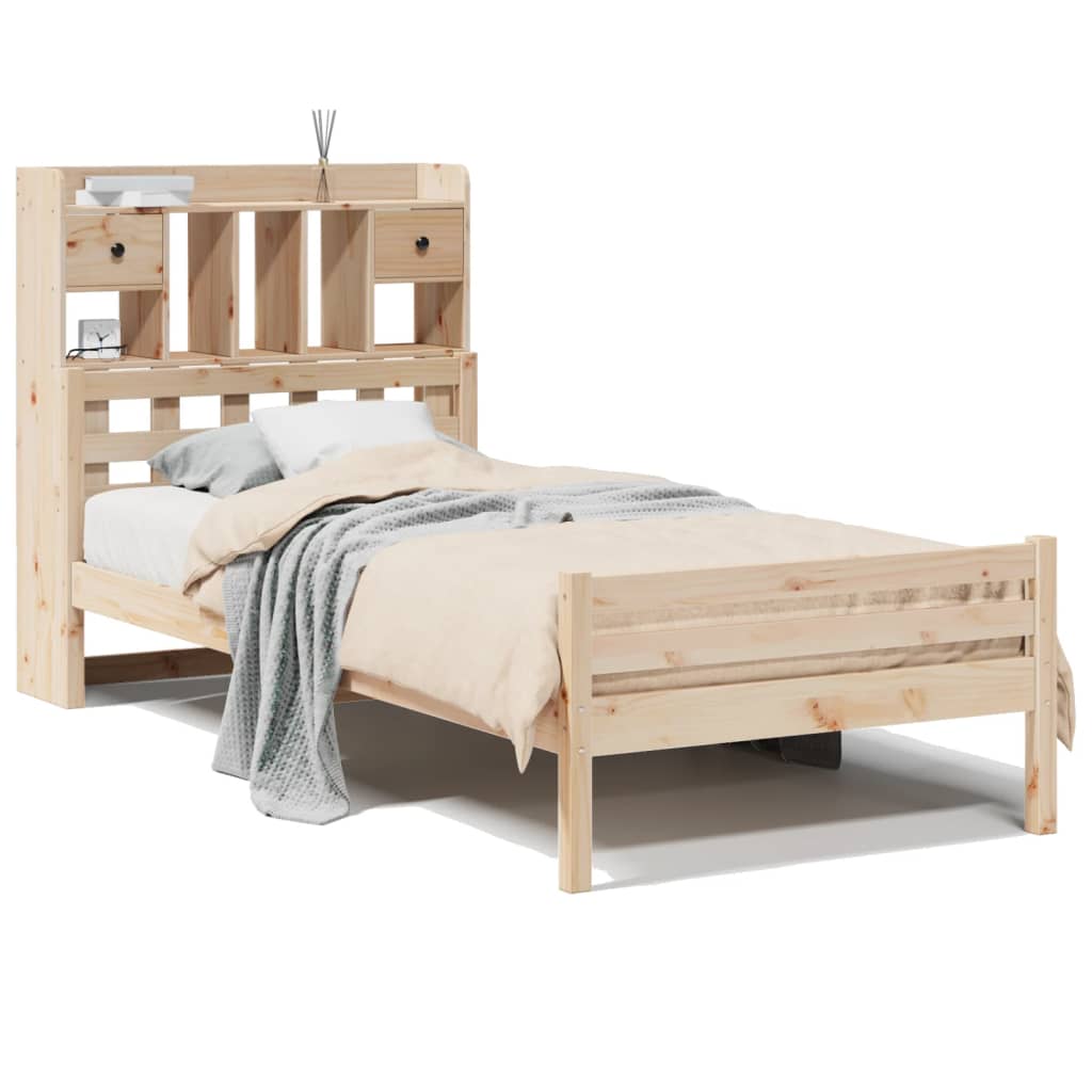 Bed met boekenkast zonder matras massief grenenhout 100x200 cm