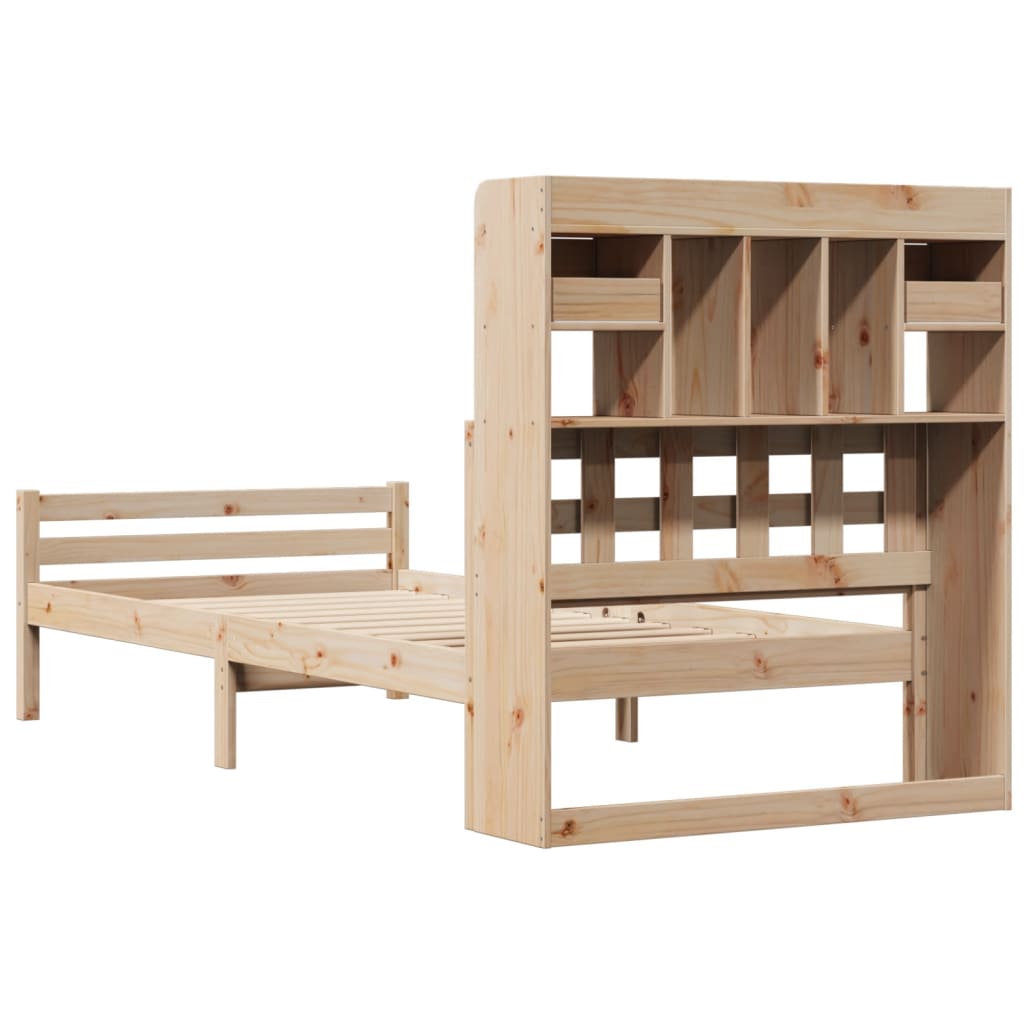 Bed met boekenkast zonder matras massief grenenhout 100x200 cm