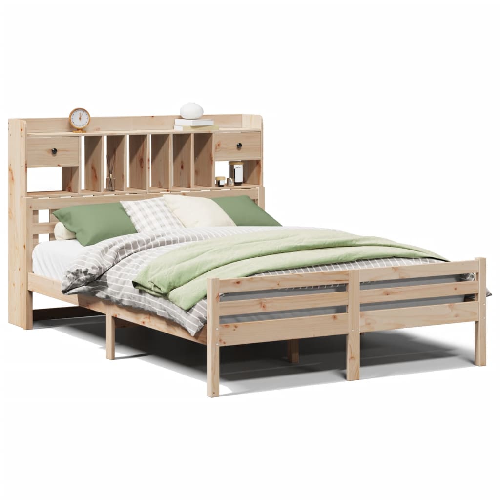 Bed met boekenkast zonder matras massief grenenhout 140x200 cm