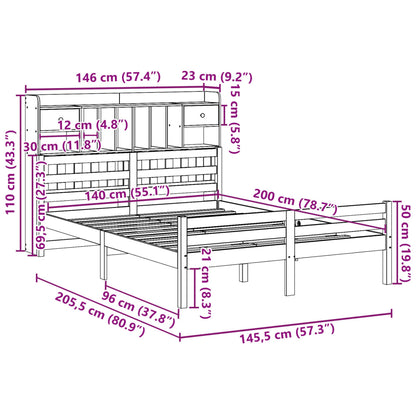 Bed met boekenkast zonder matras massief grenenhout 140x200 cm