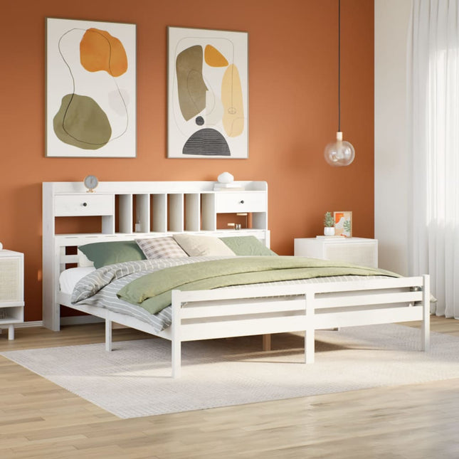 Bed met boekenkast zonder matras grenenhout wit 180x200 cm