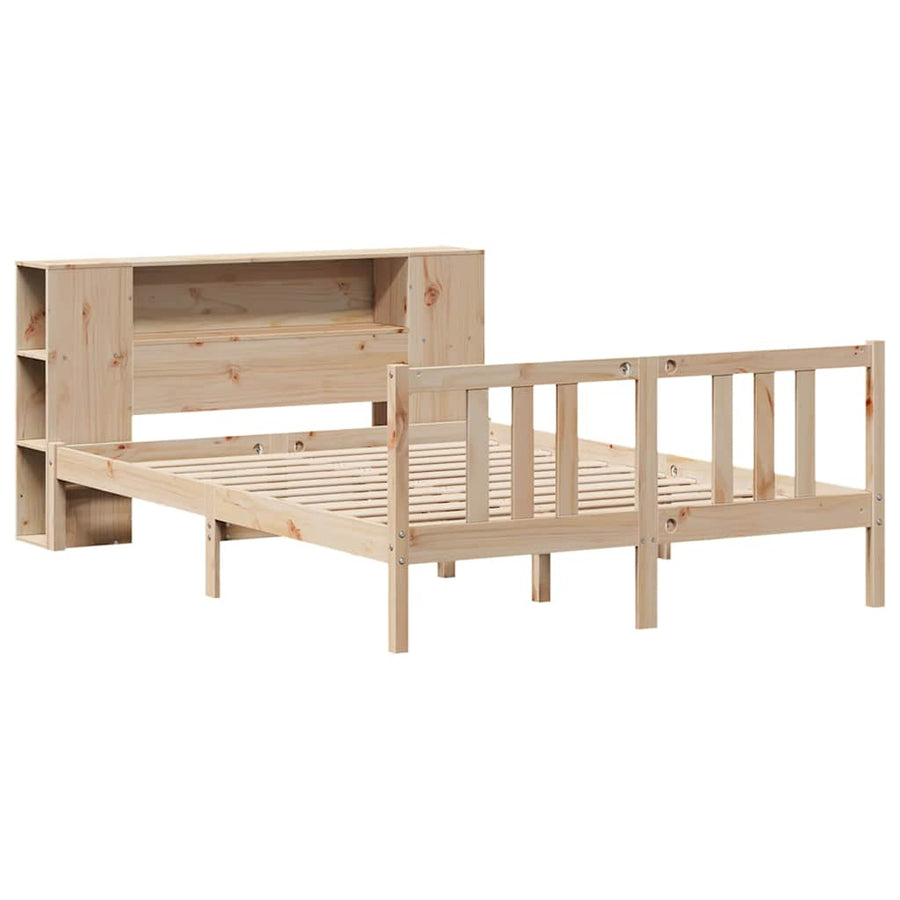 Bed met boekenkast zonder matras massief grenenhout 135x190 cm