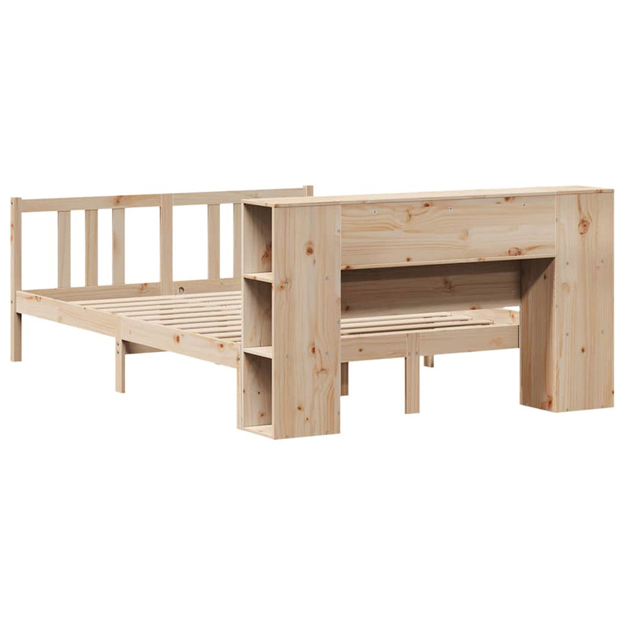Bed met boekenkast zonder matras massief grenenhout 135x190 cm