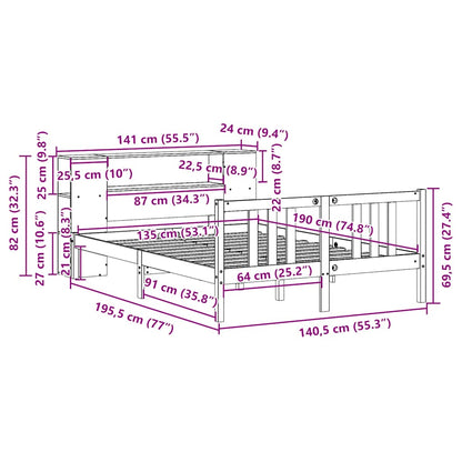 Bed met boekenkast zonder matras massief grenenhout 135x190 cm