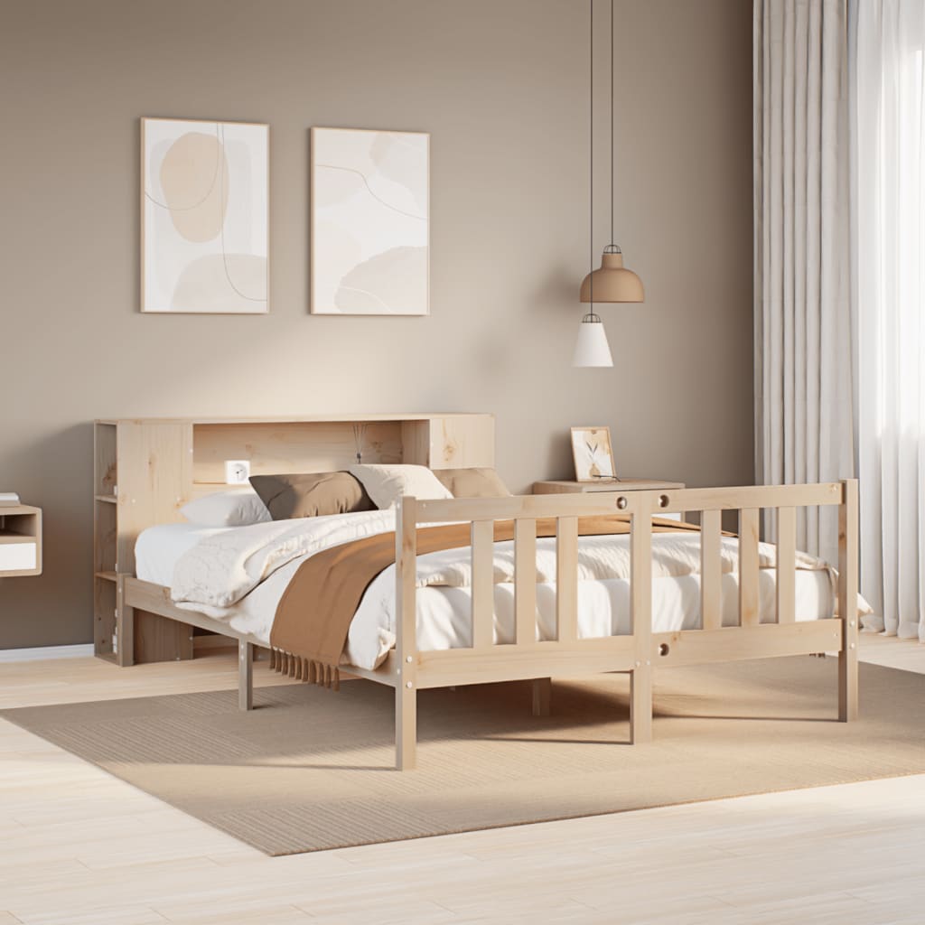 Bed met boekenkast zonder matras massief grenenhout 135x190 cm