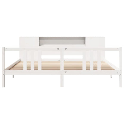Bed met boekenkast zonder matras grenenhout wit 200x200 cm