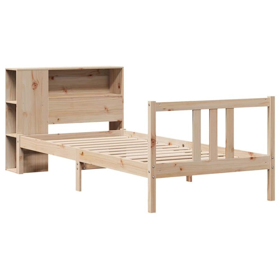 Bed Met Boekenkast Zonder Matras Massief Grenenhout 75 x 190 cm Naturel