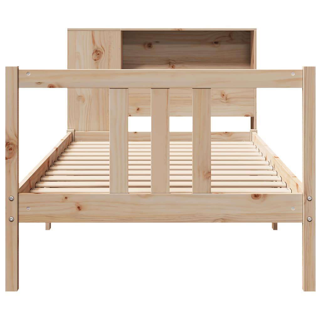 Bed Met Boekenkast Zonder Matras Massief Grenenhout 75 x 190 cm Naturel