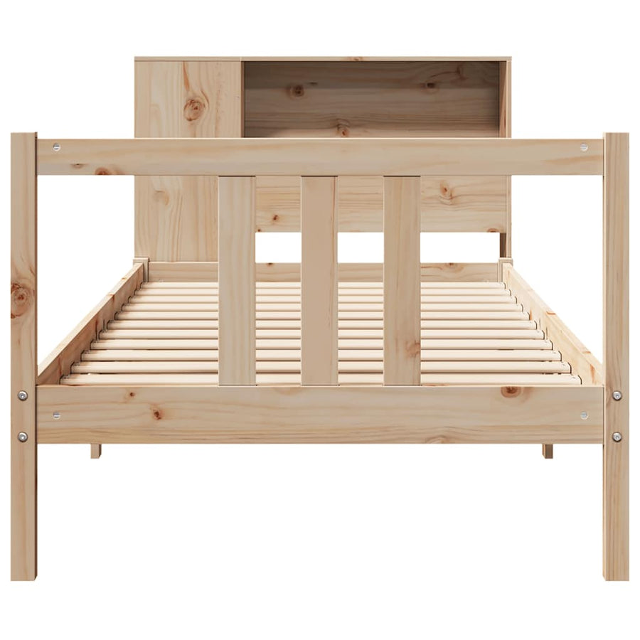 Bed Met Boekenkast Zonder Matras Massief Grenenhout 75 x 190 cm Naturel